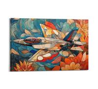 DLJGDS Watercolor Military Poster with Fighter Jet And Floral Elements, Trendy Decor for Enthusiasts Decorative Painting Canvas Wall Posters And Modern Family Bedroom Decor 20x30inch(50x75cm)