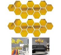 Dljingan Mirror Wall Stickers DIY Decor,3D Hexagon Acrylic Plastic Mirror Tiles Stickers Art Decoration,Mirror Wall Stickers for Home Living Room Bedroom Bathroom Decor (Gold 24PCS-184 * 160 * 92mm)
