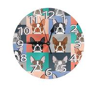 DLJIYZX 9.8 Inch Wall Clock Boston Terrier Dog Cartoon Hanging Wall Clock Silent Non Ticking Wall Decor Battery Operated Round Desk Clock