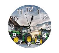 DLJIYZX 9.8 Inch Wall Clock Farm Tractor Hanging Wall Clock Silent Non Ticking Wall Decor Battery Operated Round Desk Clock, One Size