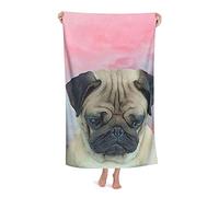 DLJIYZX Beach Towel Pink Pug Highly Absorbent Microfiber Blanket Soft Oversized Bath Towels 80X130CM