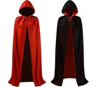 DLJKJ Halloween Hooded Cloak Vampire Hooded Cape Witch Cosplay Accessories Halloween Decorations Reversible Cape with Hood Halloween Party Fancy Dress Outfit for Women & Men 55"(Red & Black)