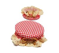 DLK - 10 pieces Elasticated Jar Cover Cloth - 100% Cotton Jar Cover Cloth - Stretchy Red Gingham (Checkered) Pattern - Breathable Fermentation Lid Bowl - Reusable Elastic Cloth Jar Covers