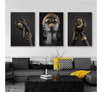 DLKAJFK 3D Romantic Lover Sculpture Poster, Black African Woman Wall Art, Without Frame (3 Pieces - 70 x 100 cm, Living Room & Bedroom Decor)