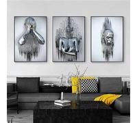 DLKAJFK 3D Romantic Lover Sculpture Poster Metal Figure Statue Art Love Heart Kiss Pictures Wall Art, Black African Woman Wall Painting, Without Frame (Poster 05, 3 Pieces - 60 x 90 cm)