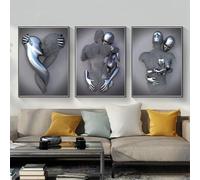 DLKAJFK 3D Romantic Lover Sculpture Poster Metal Figure Statue Art Love Heart Kiss Pictures Wall Art, Black African Woman Wall Painting, Without Frame (Poster 04, 3 Pieces - 70 x 100 cm)