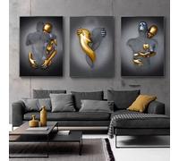 DLKAJFK 3D Romantic Lover Sculpture Poster Metal Figure Statue Art Love Heart Kiss Pictures Wall Art, Black African Woman Wall Painting, Without Frame (Poster 01, 3 Pieces - 40 x 60 cm)