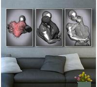 DLKAJFK 3D Romantic Lover Sculpture Poster Metal Figure Statue Art Love Heart Kiss Pictures Wall Art, Black African Woman Wall Painting, Without Frame (Poster 03, 3 Pieces - 20 x 30 cm)