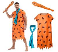 DLKAJFK Caveman Costume Stone Age Man for Adults with Satin Blue Square Scarf, Balloon Stick, Caveman Costumes for Halloween Carnival Cosplay Party (L)