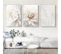 DLKAJFK Modern Wall Painting Poster Set, Natural Landscape Beach, Reed Leaves, White Roses, Canvas Print, Background Wall Decoration Poster Set, Frameless (Blossom Heart, 3 Pieces, 20 x 30 cm)