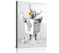 DLKAJFK Newspaper Highland Cattle Lion Bear Rabbit Sloth Monkey Black and White Wall Art Canvas Bathroom Decorative Wall Painting Frameless