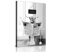 DLKAJFK Newspaper Highland Cattle Lion Bear Rabbit Sloth Monkey Black and White Wall Art Canvas Bathroom Decorative Wall Painting Frameless (Highland Cattle 3.20 x 30 cm)