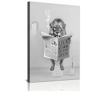 DLKAJFK Newspaper Highland Cattle Lion Bear Rabbit Sloth Monkey Black and White Wall Art Canvas Bathroom Decorative Wall Painting Frameless
