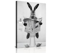 DLKAJFK Newspaper Highland Cattle Lion Bear Rabbit Sloth Monkey Black and White Wall Art Canvas Bathroom Decorative Wall Painting Frameless
