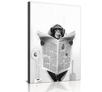 DLKAJFK Newspaper Highland Cattle Lion Bear Rabbit Sloth Monkey Black and White Wall Art Canvas Bathroom Decorative Wall Painting Frameless