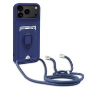 Dllatui Mobile Phone Case Compatible with iPhone 17 Pro Max, Collar Lanyard, Silicone Case, Rotating Stand with Card Slot, Necklace Case (Blue)