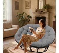 DLLDLGG 67" X 47" Ergonomic Wicker Double Papasan Chair Cushion with High Density Polyester Fabric, Overstuffed Tufted Round Swivel Chair Pads for Reading Room, Lounge(Gray,ORDINARY_67X47IN)