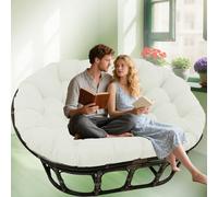 DLLDLGG Double Papasan Cushion Only, Thick Soft Tufted Wicker Egg Hanging Chair Cushion, Outdoor Oversized Overstuffed Round Chair Pad for Patio Garden Balcony Porch