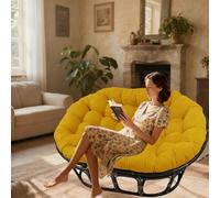 DLLDLGG Indoor Outdoor Double Papasan Chair Cushion, Oversized All-weather Wicker Egg Chair Cushion, Overstuffed Tufted Round Reading Lounge Pillow for Living Room Bedroom(Yellow,WATERPROOF_67X47IN)