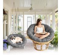 DLLDLGG Papasan Round Chair Cushions, Egg Chair Cushion, Overstuffed Chair Cushion, PP Cotton Filling, Waterproof Soft Papasan Chair Cushions for Hammock Seating Rocker Chair(Dark gray,WATERPROOF_39IN