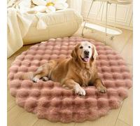 DLLDLGG Plush Round Dog Bed Mat, Warm Fluffy Calming Cat Sofa, Washable Anti Slip Extra Large Shaggy Soft Rug Living Room, Bed Beside Carpet for Bedroom(Pink,31in)