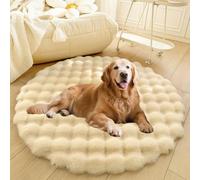 DLLDLGG Plush Round Dog Bed Mat, Warm Fluffy Calming Cat Sofa, Washable Anti Slip Extra Large Shaggy Soft Rug Living Room, Bed Beside Carpet for Bedroom(Beige,43in)