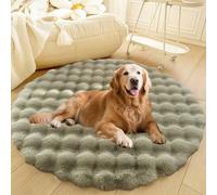 DLLDLGG Puppy Couch for Cats and Dogs with Non-slip Bottom, Soft Fluffy Large Pet Sofa Bed, Washable Round Rug, Shaggy Modern Bed Beside Floor Carpets Mat for Living Room(Green,27in)