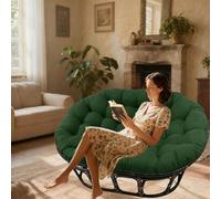 DLLDLGG Round Cushions for Outdoor Furniture, Overstuffed Wicker Double Papasan Recliner Cushions, Tufted Thickened Soft Hammock Egg Swing Chair Cushion for Living Room(Dark green,ORDINARY_67X47IN)