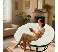 DLLDLGG Round Cushions for Outdoor Furniture, Overstuffed Wicker Double Papasan Recliner Cushions, Tufted Thickened Soft Hammock Egg Swing Chair Cushion for Living Room(Off white,ORDINARY_67X47IN)