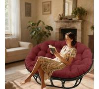DLLDLGG Round Cushions for Outdoor Furniture, Overstuffed Wicker Double Papasan Recliner Cushions, Tufted Thickened Soft Hammock Egg Swing Chair Cushion for Living Room(Wine red,WATERPROOF_67X47IN)