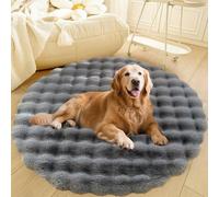 DLLDLGG Washable Round Plush Dog Bed, Soft And Fluffy Cuddler Pet Cushion, Anti Slip Extra Large Shaggy Area Rug, Modern Floor Carpets Mat for Living Room Bedroom(Grey,31in)