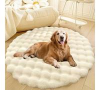 DLLDLGG Washable Round Plush Dog Bed, Soft And Fluffy Cuddler Pet Cushion, Anti Slip Extra Large Shaggy Area Rug, Modern Floor Carpets Mat for Living Room Bedroom(White,51in)