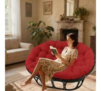 DLLDLGG Wicker Double Papasan Cushion Only, 67" X 47", Overstuffed Tufted Round Chair Pillow, Indoor Outdoor Soft and Durable Hanging Egg Chair Cushions for Bedroom Living Room(Red,ORDINARY_67X47IN)