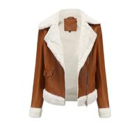 DLLDLGG Women Faux Leather Jacket With Faux Fur Lining Warm Winter Biker Coat Women Leather Jacket Faux Fur Moto Jacket