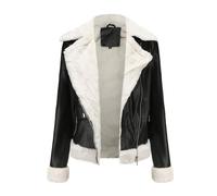 DLLDLGG Women Leather Jacket Faux Fur Moto Jacket Thicken Fleece Lined Winter Shearling Fluffy Coat Cropped Bomber Jacket