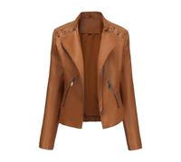 DLLDLGG Women's Faux Leather Bomber Trench Coat, Short Punk Motorcycle Jacket, Black Vintage Zipper Moto Biker Jacket