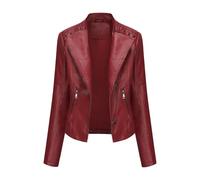 DLLDLGG Women's Faux Leather Bomber Trench Coat, Short Punk Motorcycle Jacket, Black Vintage Zipper Moto Biker Jacket