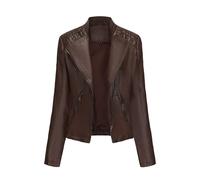 DLLDLGG Women's Faux Leather Punk Jacket, Vintage Black Short Biker Motorcycle Zipper Coat, Casual Streetwear Outerwear