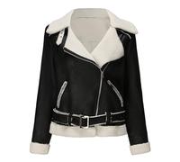 DLLDLGG Women's Faux Shearing Fur Winter Coat Warm Thick Fur Lined Faux Leather Jacket Faux Shearing Moto Jacket