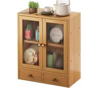 DLLDQBD Bamboo Sideboard With Storage Kitchen Display Cabinet,with 2 Doors And 2 Drawers,Counter Top Locker,for Bathroom,Office Organization Box For Kitchen(Size:Natural wood color,Color:Style A)