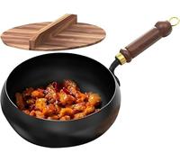 DLLDQBD Hand-Forged Iron Wok, 24cm/28cm Uncoated Non-Stick Stir Fry Pan With Glass Lid, Thick Rust-Free Flat Bottom Cooking Pot For Household Use, Durable Kitchen Essential(Size:24cm)