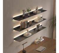 DLLDQBD Wall Mounted Light-Emitting Shelves, Storage Shelf Floating Display Shelf LED Light Up Can Hold A Lot Of Things Objects Are Not Easy To Fall(Size:100x23cm,Color:Black)