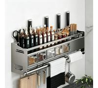 DLLDQBD Wall Mounted Spice Rack, Metal Organizer with Utensil and Paper Towel Holders, Kitchen Storage Shelf for Cupboard(Size:59x13x18cm (23.23in.x5.12in.x7.09in.))