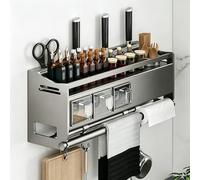 DLLDQBD Wall Mounted Spice Rack, Metal Organizer with Utensil and Paper Towel Holders, Kitchen Storage Shelf for Cupboard(Size:34x13x18cm (13.39in.x5.12in.x7.09in.))