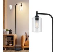 DLLT Floor Lamp Tall for Room: Black Standing Lamp with Seeded Glass Lampshade for Bedroom - Modern Bright Lamp for Living Room - Industrial Corner Floor Lamps for Office 8W Led Bulb Included