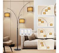 DLLT Modern Floor Lamp for Room: 3-Light Black Tree Floor Lamps with Black Shades for Bedroom - Arc Standing Lamp for Living Room - Tall Floor Lamp for Office Corner 3 LED Bulbs Included