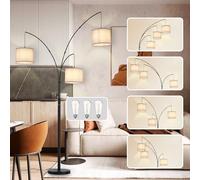 DLLT Modern Floor Lamp for Room: 3-Light Black Tree Floor Lamps with Grey Shades for Bedroom - Arc Standing Lamp for Living Room - Tall Floor Lamp for Office Corner 3 LED Bulbs Included