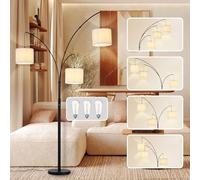 DLLT Modern Floor Lamp for Room: 3-Light Black Tree Floor Lamps with White Shades for Bedroom - Arc Standing Lamp for Living Room - Tall Floor Lamp for Office Corner 3 LED Bulbs Included