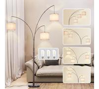 DLLT Modern Floor Lamp for Room: 3-Light Brown Tree Floor Lamps with Beige Shades for Bedroom - Arc Standing Lamp for Living Room - Tall Floor Lamp for Office Corner 3 LED Bulbs Included