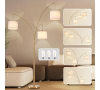 DLLT Modern Floor Lamp for Room: 3-Light Gold Tree Floor Lamps with Beige Shades for Bedroom - Arc Standing Lamp for Living Room - Tall Floor Lamp for Office Corner 3 LED Bulbs Included